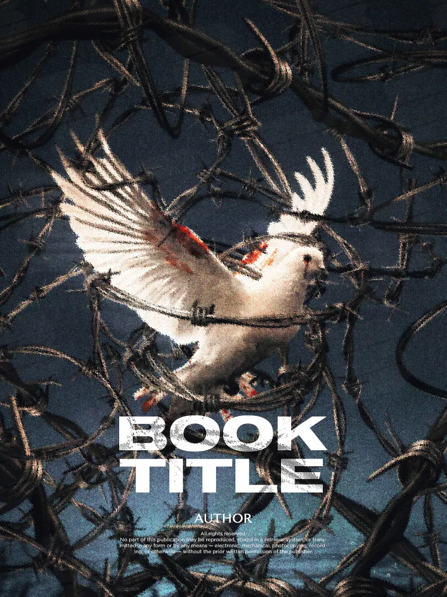 Обложка «Caged Dove»: светлая птица с раскрытыми крыльями окружена спутанными колючими ветвями.