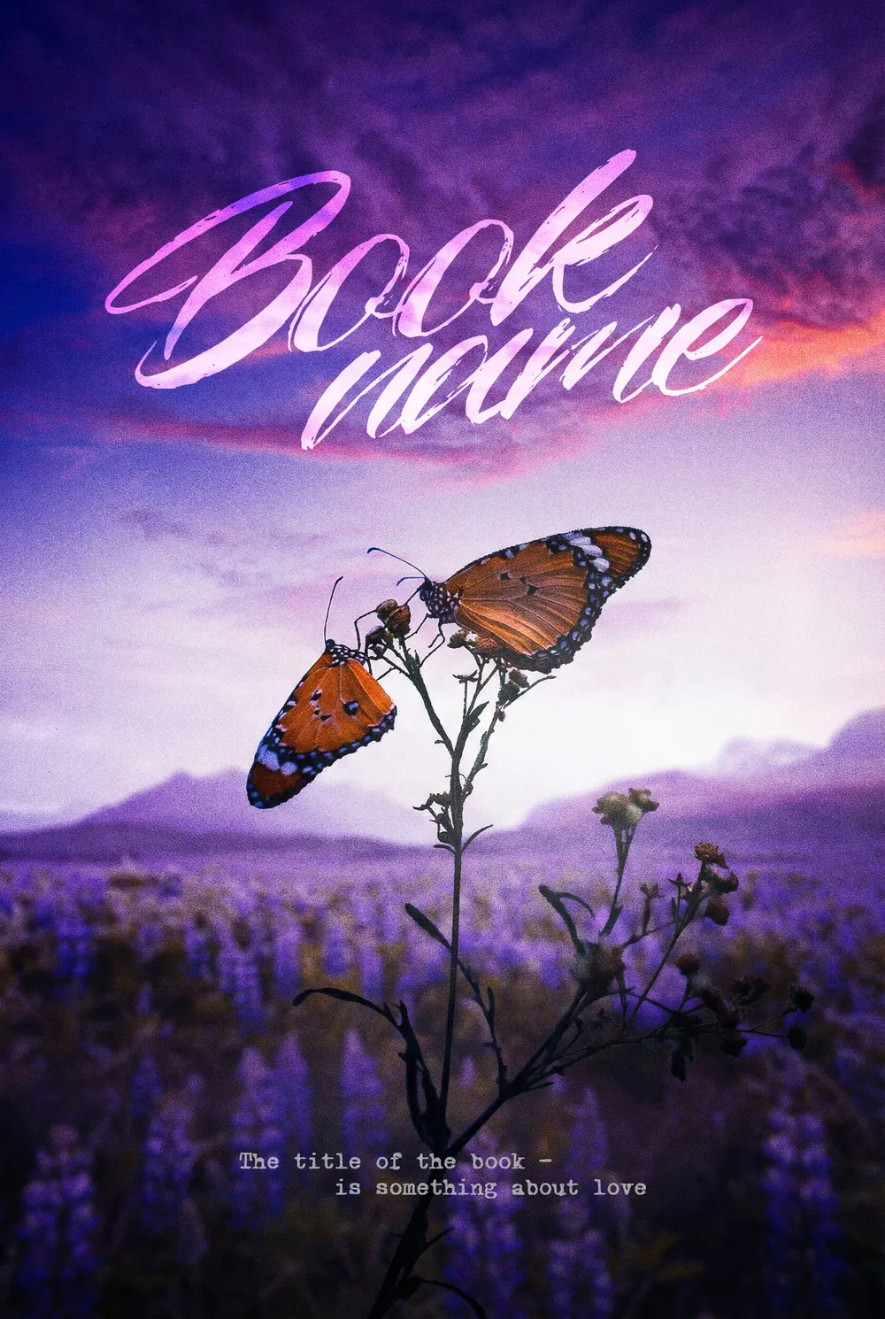 Обложка «Lavender Twilight»: бабочка сидит на цветке среди лавандового поля под розово-фиолетовым небом.