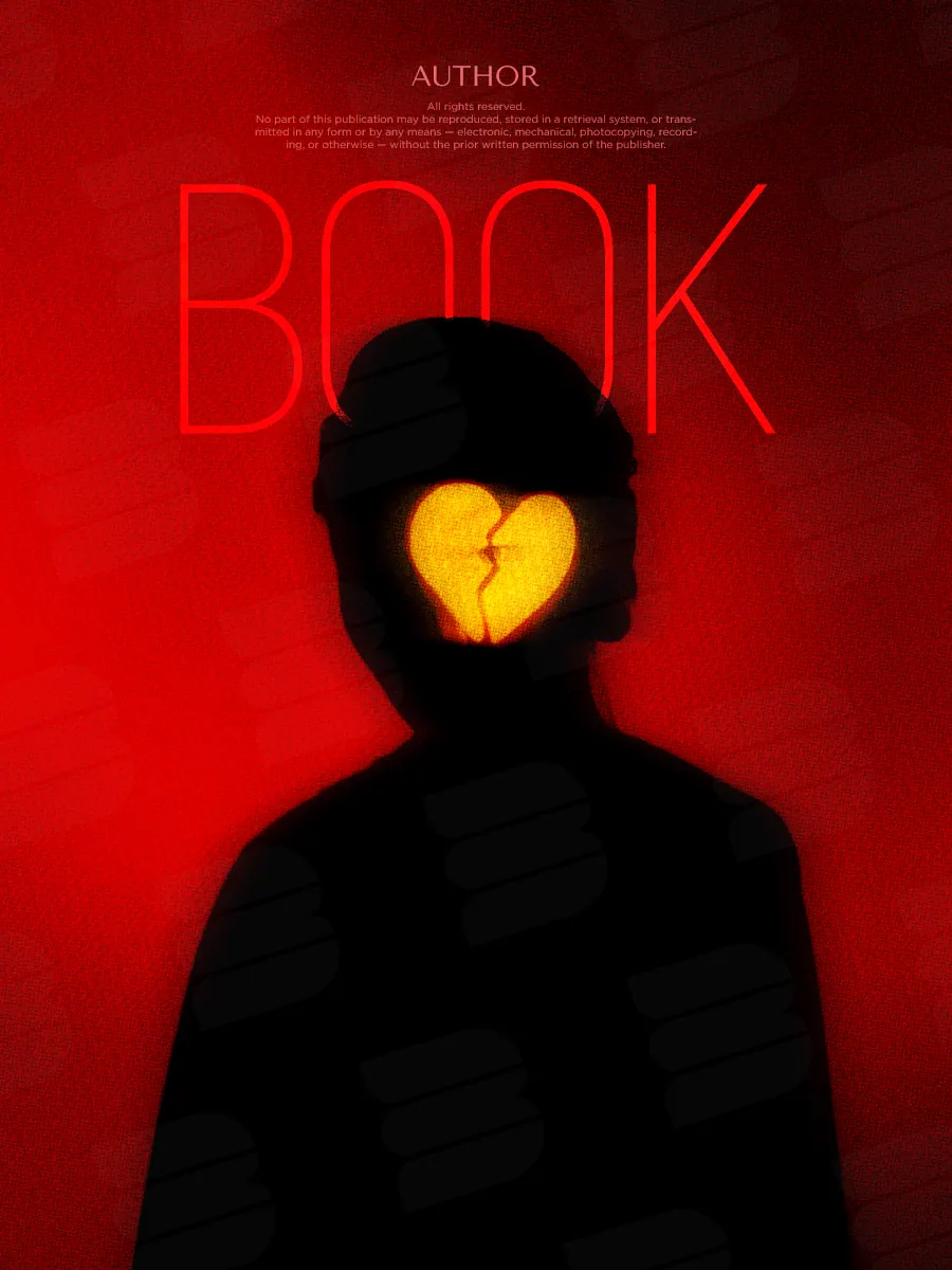Обложка «Shattered Heart»: жёлтое разбитое сердце заменяет лицо чёрной фигуры на красном фоне.