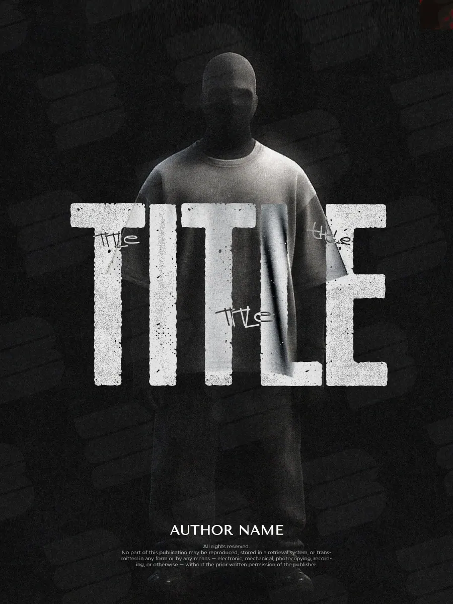 Обложка «The Faceless Title»: фигура мужчины скрывается в темноте за крупными светлыми буквами.